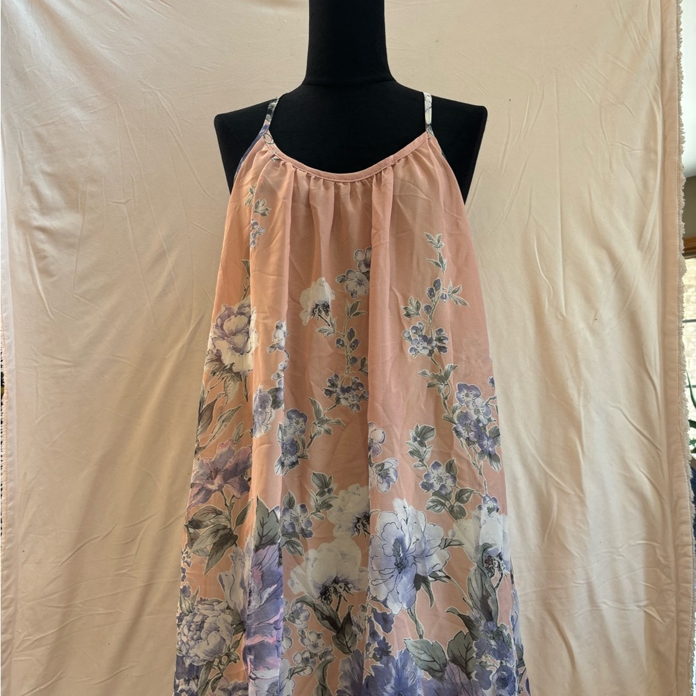 Mahina women’s large, spaghetti strap, light peach and floral